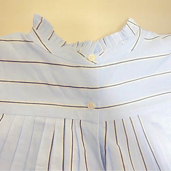 NWT FRAME Striped Mock Neck Sleeveless Ruffle Top In Ciel Multi - Size XL - Picture 3 of 8